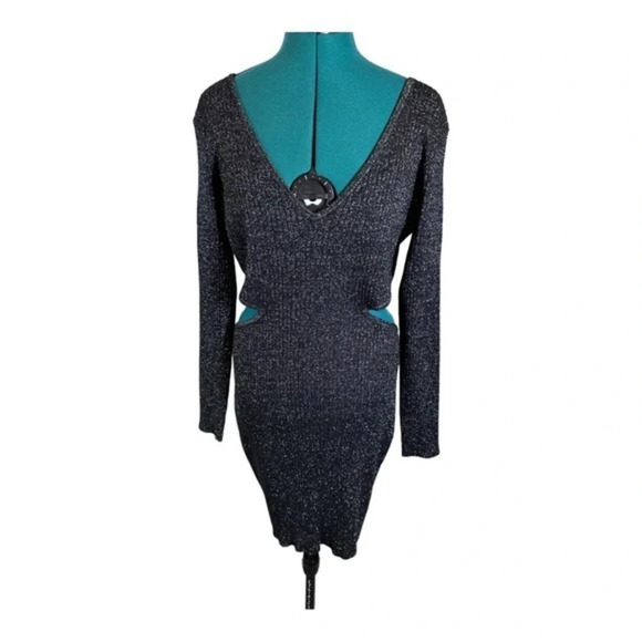 Open Edit Sparkle Cutout Sweater Minidress In Black- Silver NWT - Picture 2 of 6